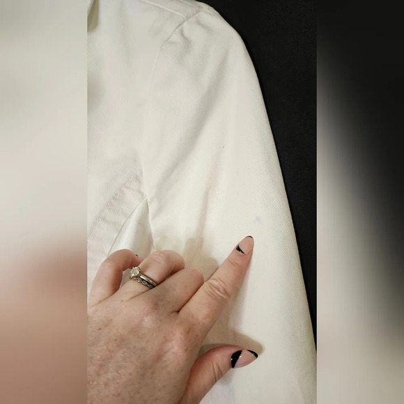 American Eagle Womens Denim Blazer Jacket Size M White Single Button Retro - Picture 9 of 11